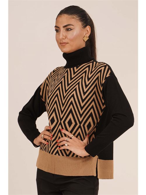 Maglia in misto lana GM by Gai Mattiolo | GM4374NERO/CAMMELLO